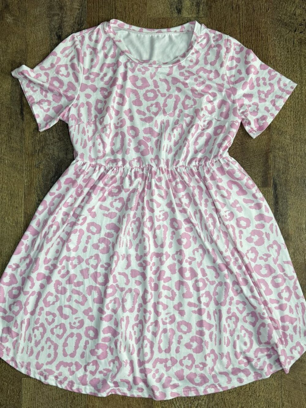 Women’s Leopard Short Sleeve Elastic Waist Flowy Soft Dress Pink XL